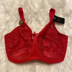 Wacoal 34G Bra Red Retro Chic Full Figure Underwire 855186 Bow Back Close NEW